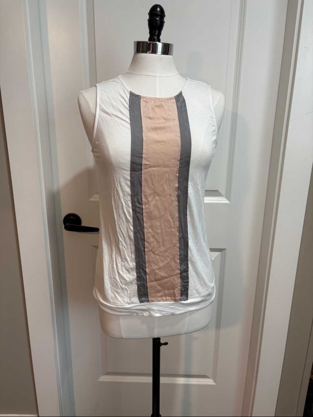 Mexx White Tank with Beige Center and Gray Stripes
